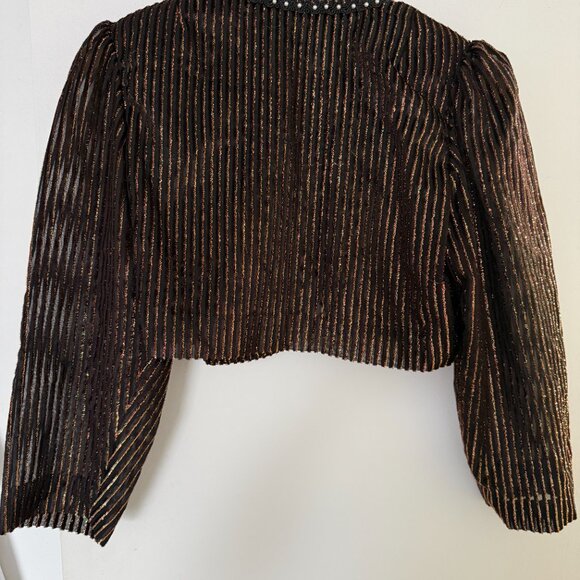 Fancy Black Shrug with Glitter Stripes and Pearl Trim - Picture 2 of 5